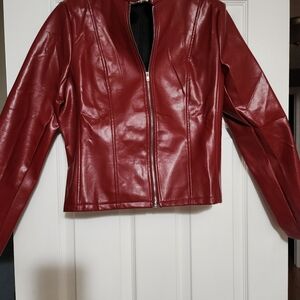 Women's Red Faux Leather Jacket